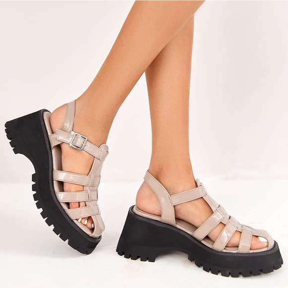 TINSTREE Chunky Platform Y2K Gladiator Strappy Comfort Wedge Sandals with Buckle - Picture 4 of 5